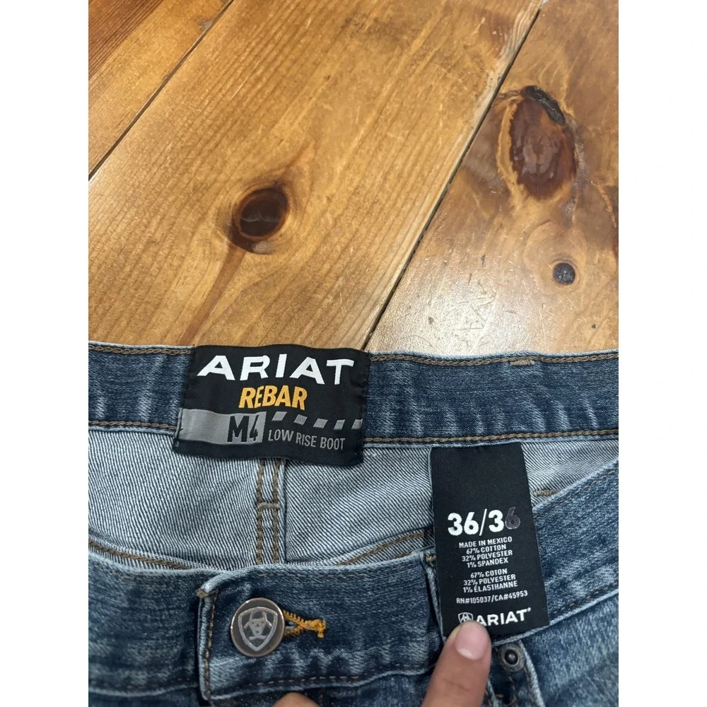 ARIAT Rebar M4 Low Rise Bootcut Jeans Men's 36x36 Blue Denim Stretch Workwear